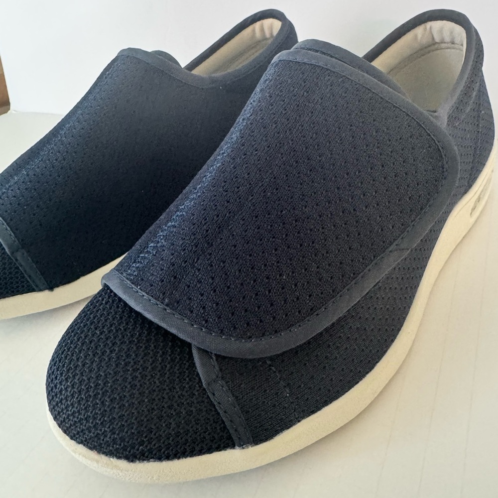 YouYun Diabetic Women’s 10/Men’s 9 Memory Foam Shoes Adjustable Slip-On Navy